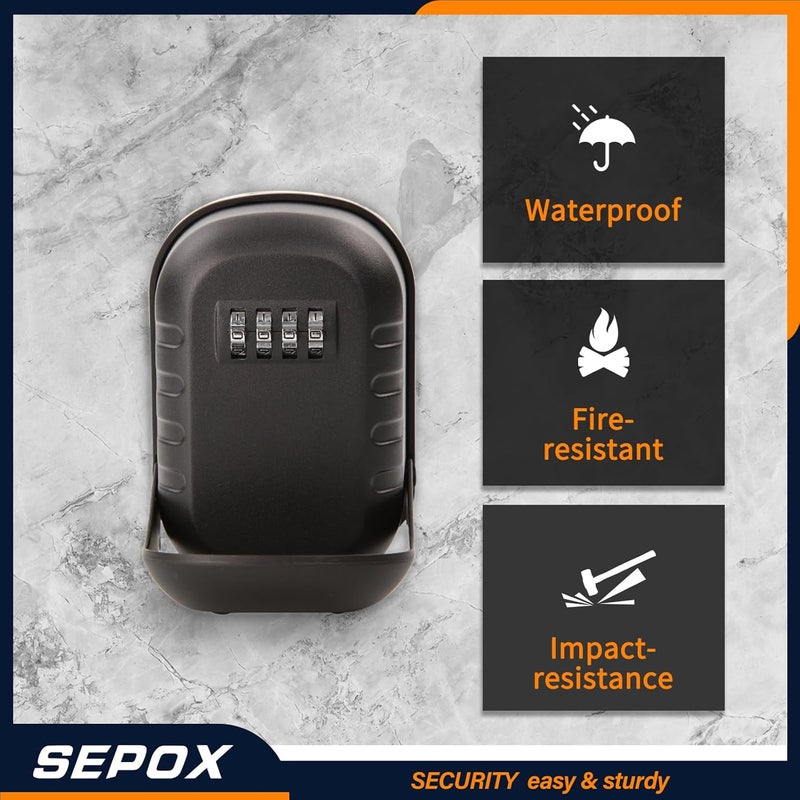 SEPOX ® Metal Key Lock Box with code 4-Digit Combination, X-Large Space, 6-10 Keys Capacity, Anti-Dust Cover & Wall Mount Storage for Home, Office, Outdoor, Weather-Resistant Cover, Easy Installation - Image 4